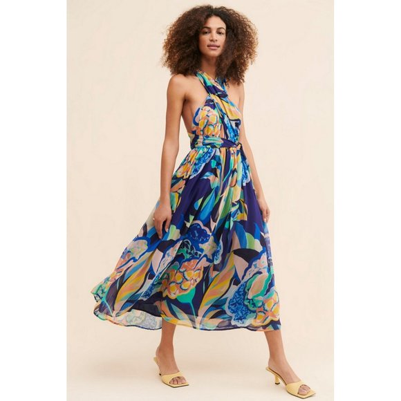 💙 NEW Anthropologie Alexandra Farmer Printed Maxi Dress 1X - Picture 6 of 12